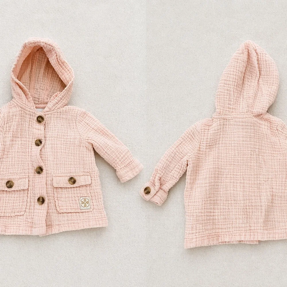 Daisy Fuentes Pink Gauze Hooded Jacket 3-6M | Lightweight Baby Coat - Picture 1 of 1